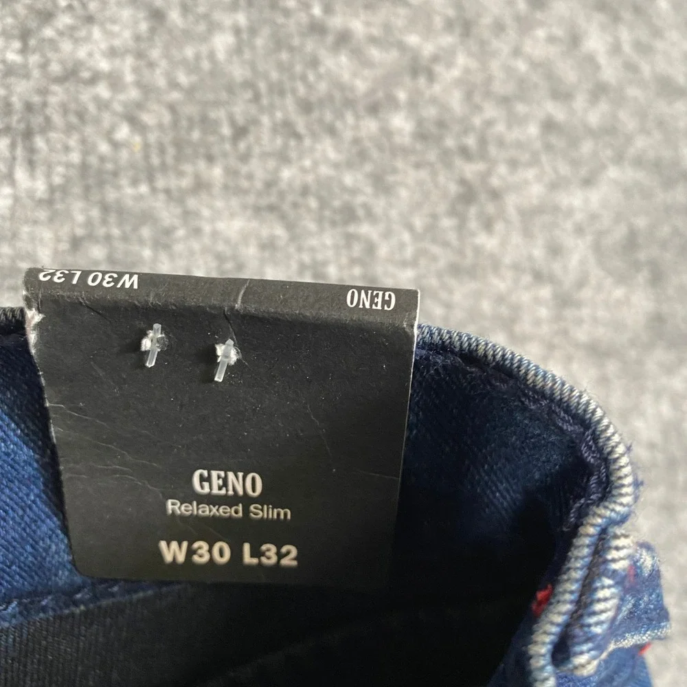 True Religion Mens Geno Relaxed Slim Jeans Dark Shivering Wash Blue 30 Big T